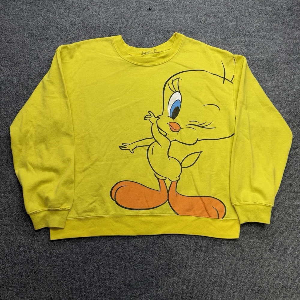 Vintage Tweety Bird Sweatshirt Looney Tunes Size 25x23" Yellow 90s